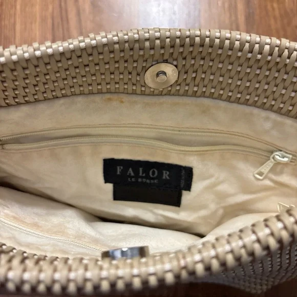FALOR FIRENZE Luxury Designer Beige Woven Leather Hobo Bag Made In Italy - Picture 3 of 5